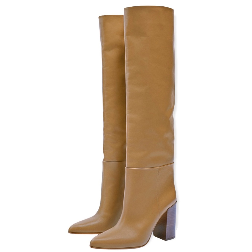 Zara Heeled Leather Knee High Boots